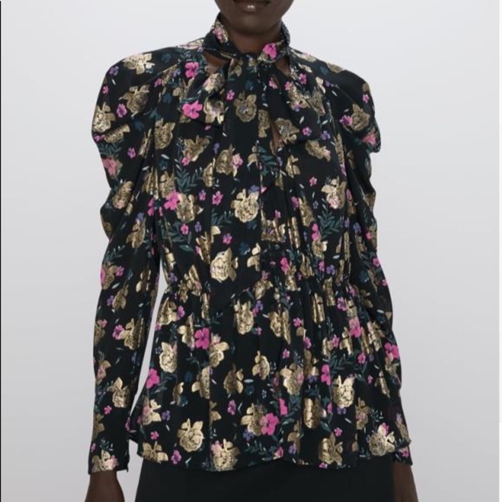 (NWT) Zara Floral Tie Blouse